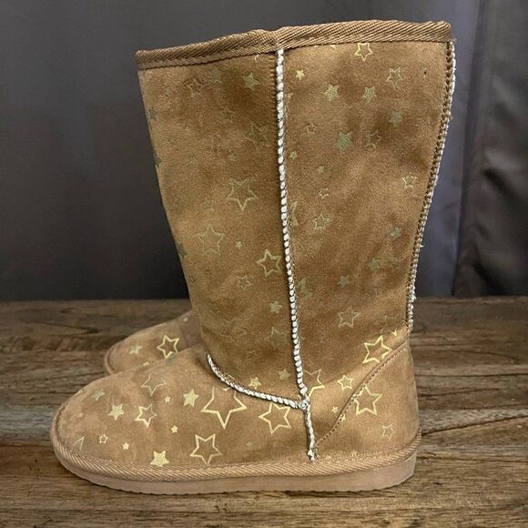 Airwalk Emma Star Pattern Brown Cognac Cozy Boots - Picture 3 of 8